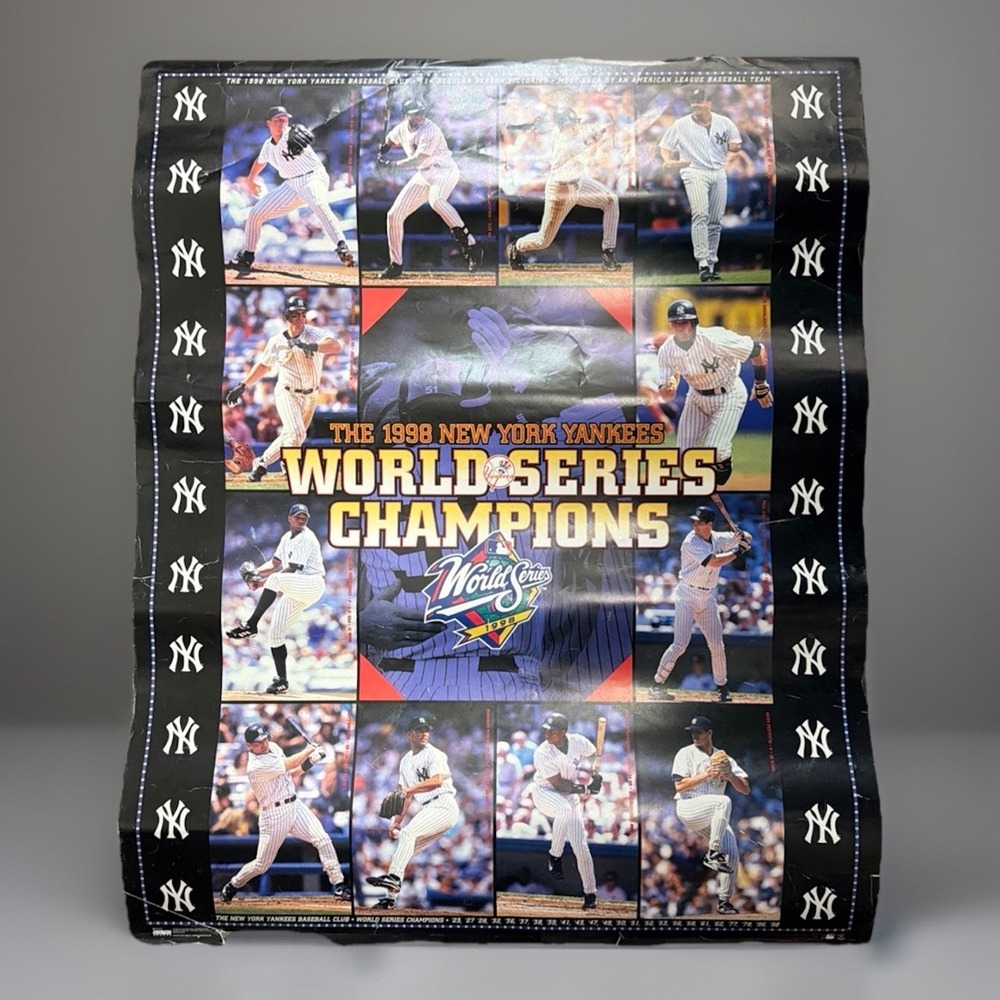 Vtg 1998‎ New York Yankees World Series Champions Poster MLB Baseball Collage
